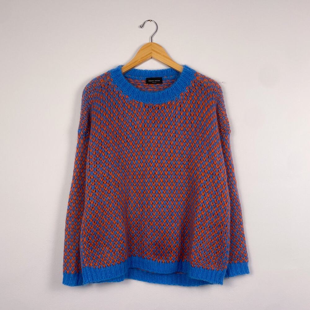 Roberto Collina Knit Crew Neck Sweater Blue/Orange